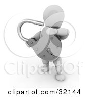 Poster, Art Print Of 3d White Character Holding An Open Silver Padlock