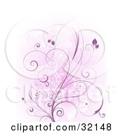 Clipart Illustration Of A Curly Purple Vine Growing Over A Grungy Pink And White Background With Splatters