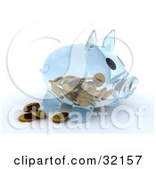 Poster, Art Print Of Transparent Glass Piggy Bank With Coins On The Inside And Some Resting Outside