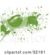 Clipart Illustration Of A Green Grunge Text Box With Splatters Dotted Texture Butterflies And Vines On A White Background