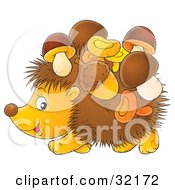 Poster, Art Print Of Acorns And Mushrooms Stuck To A Hedgehog