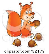 Poster, Art Print Of Cute Squirrel Gathering Acorns For Winter