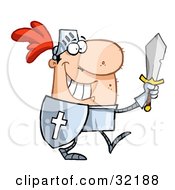 Clipart Illustration Of A Proud Knight Walking Tall In His Armor Holding A Sword And Shield by Hit Toon #COLLC32188-0037
