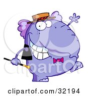 Poster, Art Print Of Happy Purple Elephant In Show Biz Dancing A Jig While Entertaining