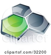 Pre-Made Logo Of One Green Honeycomb Connected To Two Others