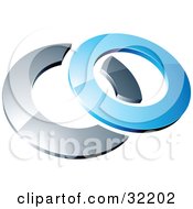 Poster, Art Print Of Pre-Made Logo Of A Blue Shiny 3d Ring Over A Chrome Circle