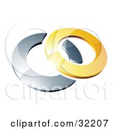 Reflective Yellow 3d Ring Resting On A Chrome Ring On A White Background