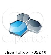 Clipart Illustration Of A Group Of Three Hexagons Connected Like A Honeycomb One Blue Two Dark Blue On A White Background