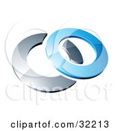 Poster, Art Print Of Reflective Blue 3d Ring Resting On A Chrome Ring On A White Background