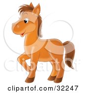 Poster, Art Print Of Happy Brown Pony Prancing To The Left