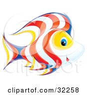 Poster, Art Print Of Cute White Yellow Blue And Orange Fish With Wavy Patterns And Blue Eyes