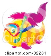 Clipart Illustration Of A Snorkeling Green Eyed Yellow And Purple Fish