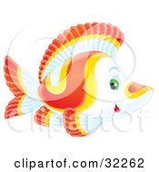 Clipart Illustration Of A Cute Green Eyed Yellow And Red Fish Swimming By