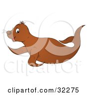 Clipart Illustration Of A Cute Brown Seal Hopping Past by Alex Bannykh