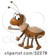 Poster, Art Print Of Friendly Brown Ant Gesturing To The Left