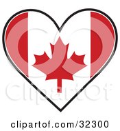Clipart Illustration Of A Red And White Maple Leaf Canadian Flag In The Shape Of A Heart by Maria Bell