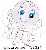 Clipart Illustration Of A Cute Pale Purple Jellyfish With Blue Eyes
