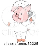 Poster, Art Print Of Cute Pink Pig Chef Holding A Ladle