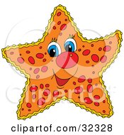 Poster, Art Print Of Friendly Blue Eyed Orange Starfish With Red Spots