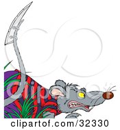 Clipart Illustration Of An Aggressive Rat In Clothes A Razor Blade Attached To His Tail by Alex Bannykh