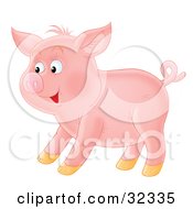Clipart Illustration Of A Happy Pink Pig With A Curly Tail Standing In Profile by Alex Bannykh