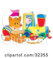 Poster, Art Print Of Toy Fox Resting Against A Ball With A Boat And Toy Train