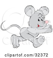 Clipart Illustration Of A Cute Gray Mouse Running To The Right