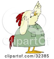 Poster, Art Print Of Shocked Chicken In A Green Shirt Pointing Upwards