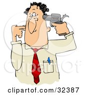 Frustrated Or Depressed Businessman Holding A Gun To His Head