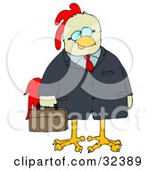 Poster, Art Print Of Chicken Businessman In A Jacket Carrying A Briefcase