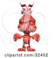 Clipart Illustration Of A Red Clay Sculptured Bird Facing Front Its Wings Out At Its Sides
