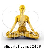 Clipart Illustration Of A Gold 3d Woman Meditating And Seated In The Lotus Pose