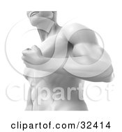 Clipart Illustration Of A Muscular Male Body Builder Flexing His Bicep Muscles