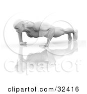 Clipart Illustration Of A Muscular Man Doing Push Ups On A Reflective Surface