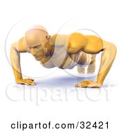 Poster, Art Print Of Strong And Muscular Golden Man Doing Push Ups