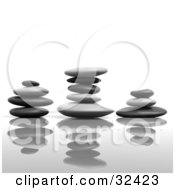 Clipart Illustration Of Three Balanced Stacks Of Flat Stones With Reflections