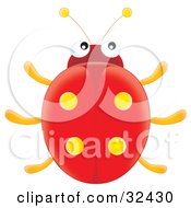 Poster, Art Print Of Cute Red Ladybug With Yellow Spot Marks On Its Wings