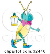 Clipart Illustration Of A Happy Cricket Carrying A Lantern by Alex Bannykh
