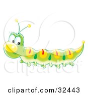 Clipart Illustration Of A Cute Green Caterpillar With Yellow And Red Markings And A Yellow Nose by Alex Bannykh