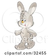 Clipart Illustration Of A Walking Gray Bunny On His Hind Legs Smiling At The Viewer