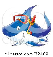 Poster, Art Print Of Grinning Blue Shark Wearing Snorkel Gear On Its Head