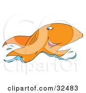 Poster, Art Print Of Grinning Orange Shark Swimming On The Surface Of Water