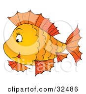 Poster, Art Print Of Scalloped Patterned Orange Fish Swimming By