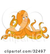 Clipart Illustration Of A Happy Orange Octopus Gazing Upwards by Alex Bannykh