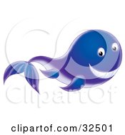 Poster, Art Print Of Cute Gradient Blue To Purple Whale Grinning While Swimming Past