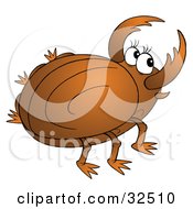 Clipart Illustration Of A Brown Horned Beetle