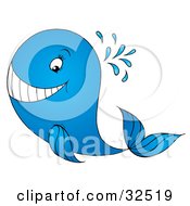 Poster, Art Print Of Spraying Blue Whale Grinning