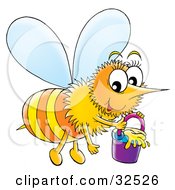 Happy Honeybee Carrying A Pail Of Honey