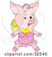 Clipart Illustration Of A Cute Pink Pig Wearing A Pink Dress And Yellow Scarf by Alex Bannykh