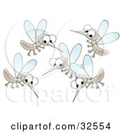 Clipart Illustration Of A Group Of Happy Mosquitoes Socializing